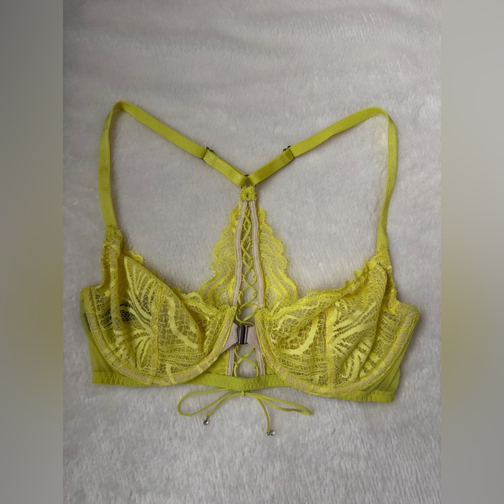 Victoria’s Secret Very Sexy Unlined Demi Yellow Sheer with Lace Bra - Size 32C